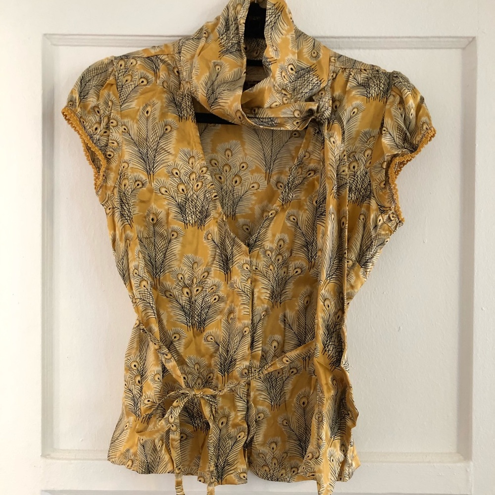 Free People Gold Silk Blouse